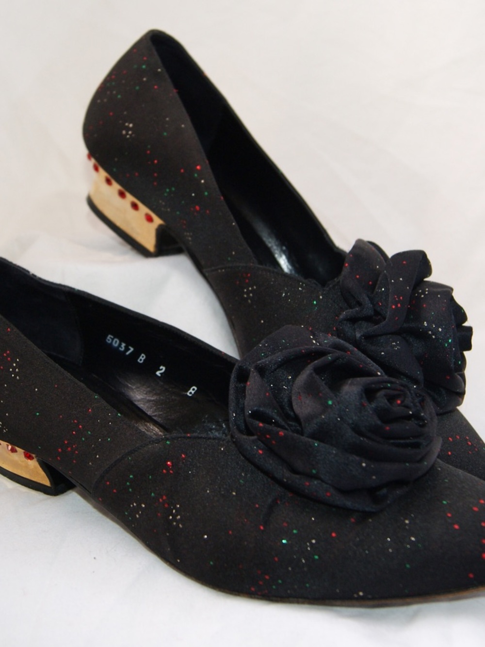 Bottega Veneta Black Glitter Detail Floral Rosette Gem Detail Low Heel Pumps